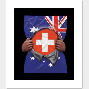 Switzerland Flag Australian Flag Ripped - Gift for Swiss From Switzerland Posters and Art